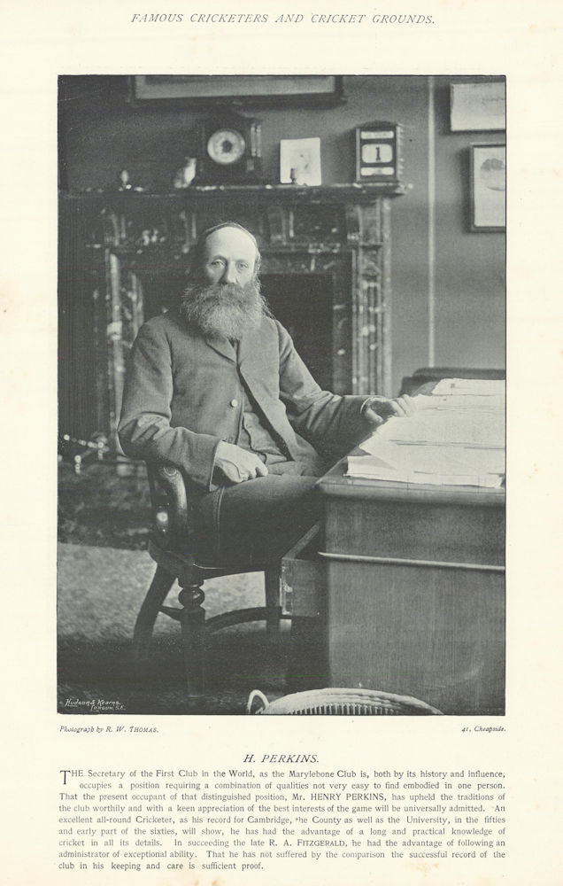 Henry Perkins. M.C.C. Secretary. All-rounder. London cricketer 1895 old print